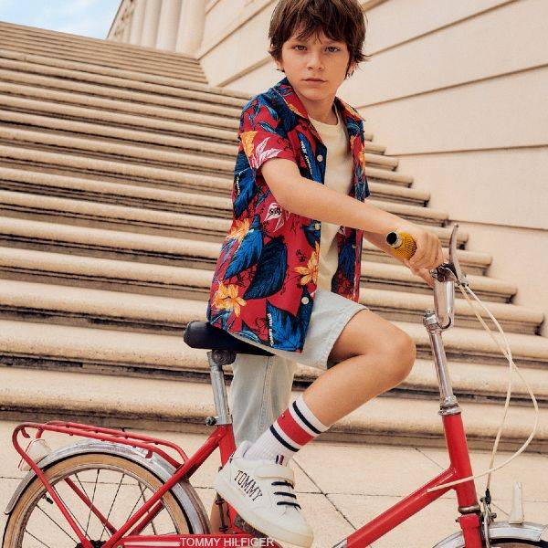 håndtering Mexico Rudyard Kipling Tommy Hilfiger Kids Boys Red Tropical Logo Shirt Blue Denim Shorts