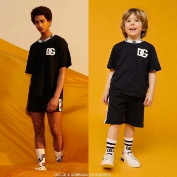 Dolce Gabbana Kids Boys Mini Me Black DG Logo Sunrise Tshirt Shorts