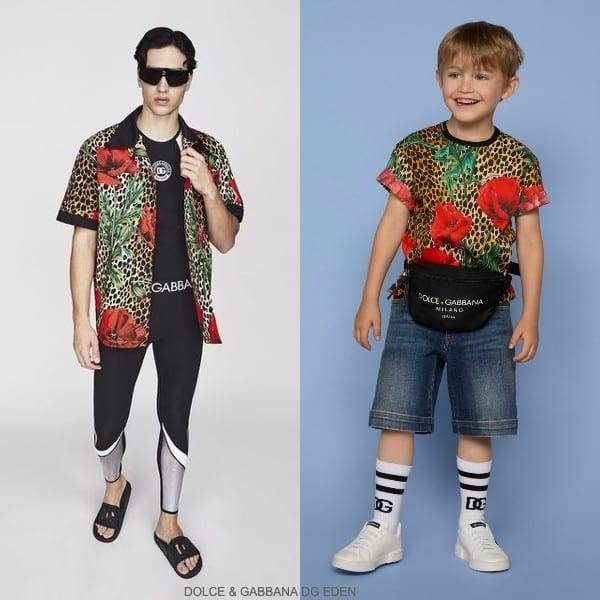 Dolce Gabbana Kids Boys Mini Me Brown Leopard Red Flower Eden TShirt