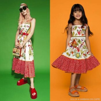 Dolce Gabbana Kids Girls Mini Me Capri Red Vegetable Polka Dot Summer Dress