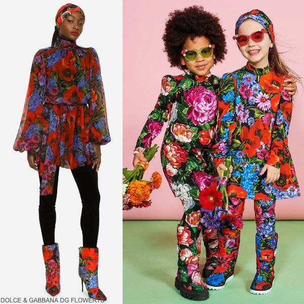 Dolce Gabbana Kids Girls Mini Me Flowers Colorful Gerbera Daisy Long Sleeve Dress