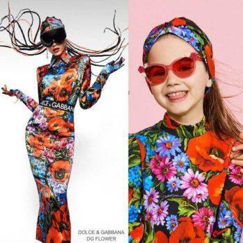 Dolce Gabbana Kids Girls Mini Me Flowers Red Poppy Long Sleeve Dress