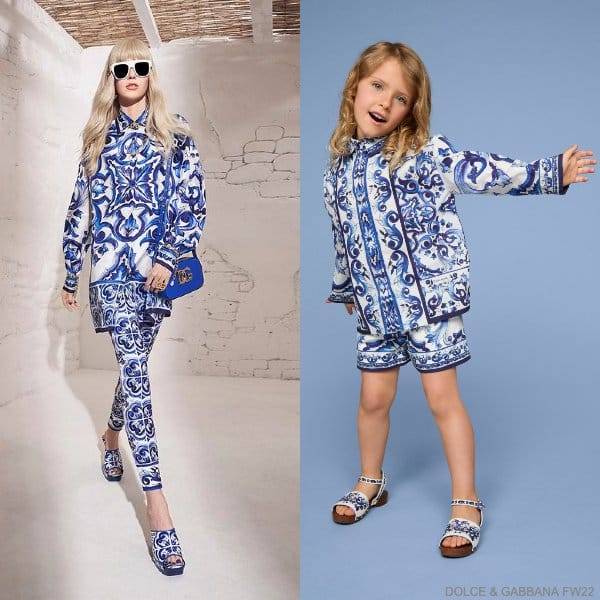 Dolce Gabbana Kids Girls Mini Me White Blue Majolica Shirt Short Outfit