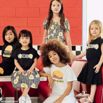 Moschino Kids Girls Mini Me Black White Egg Logo Short Sleeve Dress