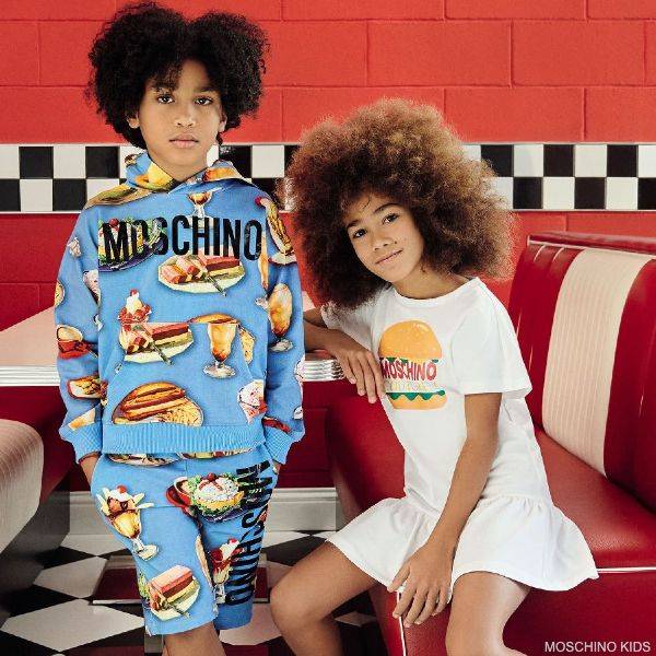 Moschino Kids Boys Mini Me Blue Vintage Diner Food Shirt Shorts