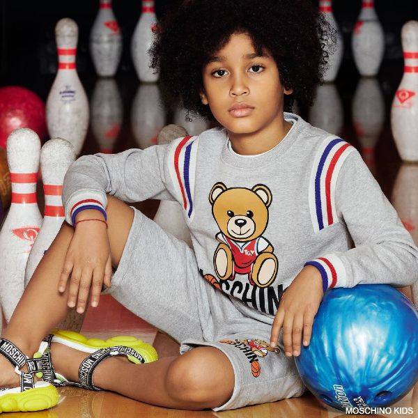 Moschino Kids Teen Boys Grey Teddy Bear Basketball Logo Sweatshirt