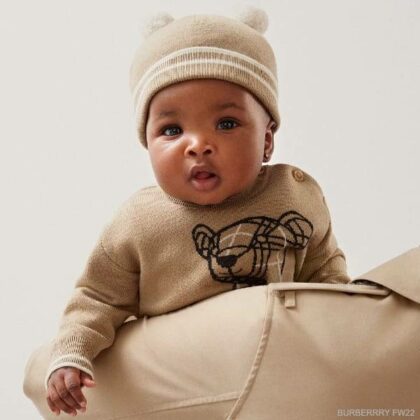 Burberry Baby Boy Beige Thomas Bear Avrile Soft Wool Cashmere Onesie Hat Set