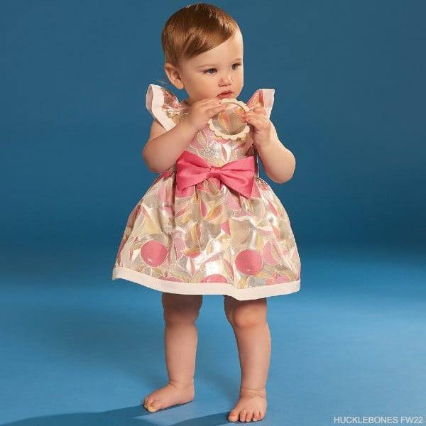 Hucklebones London Baby Girls Silver Pink Bow Party Dress