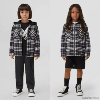Burberry Kids Black White Vintage Check Flannel Hoodie Horseferry Jacket
