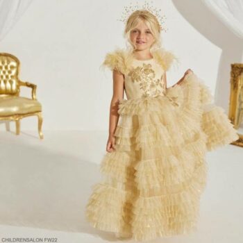 Childrensalon Occasions Girls 70th Anniversary Gold Tulle Puppe Party Dress