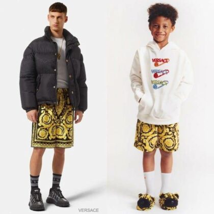 Young Versace Kids Boys Mini Me Gold Black Barocco Bermuda Shorts White Safety Pink Sweatshirt Outfit