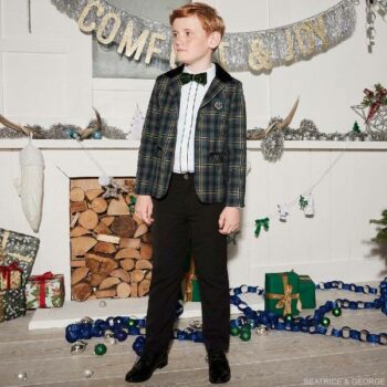 Beatrice George Boys Green Tartan Check Classic Holiday Formal Suit
