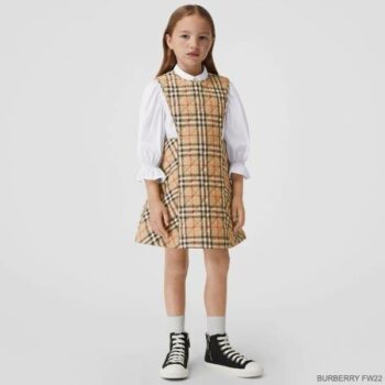 Burberry Girls Archive Beige Vintage Check Diamond Quilted Pinafore Dress