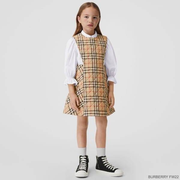 Burberry Girls Archive Beige Vintage Check Diamond Quilted Pinafore Dress