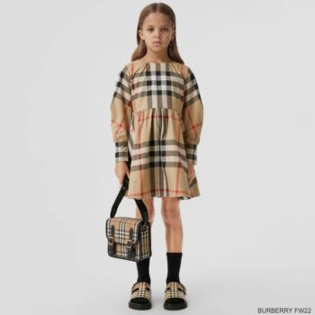 Burberry Kids Girls Beige Archive Check Cotton Long Sleeve Dress