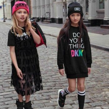 DKNY Girls Mini Me Black Soft Tulle Layered Logo Dress