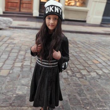 DKNY Kids Girls Black Logo Turtleneck Long Sequin Skirt
