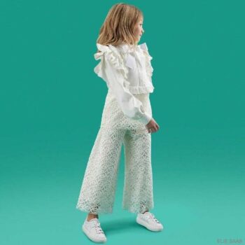 Elie Saab Girls Ivory Embroidered Lace Blouse Pant Party Outfit