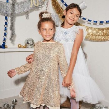 IDO Junior Girls Gold Sequin New Years Party Dress