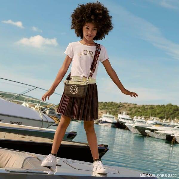 Michael Kors Kids  Teen Girls White  Gold Logo TShirt  Childrensalon