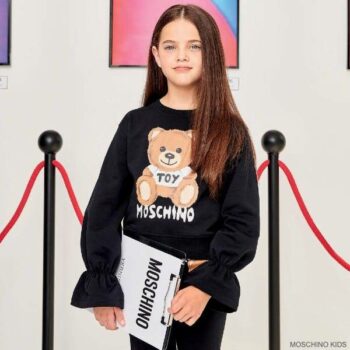 Moschino Girls Black Teddy Bear Toy Logo Ruffle Sweatshirt