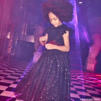 Sonia Rykiel Paris Girls Black Sparkly Star Tulle Vintage Formal Party Dress