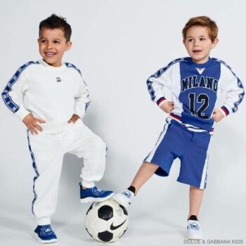 Dolce Gabbana Boys White Blue Cotton Logo Sweatshirt Joggers