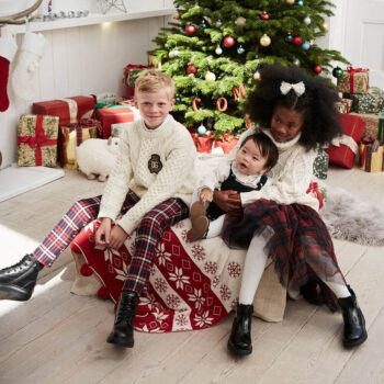Dolce Gabbana Kids Ivory Cable Knit Sweater Red Tartan Tulle Skirt