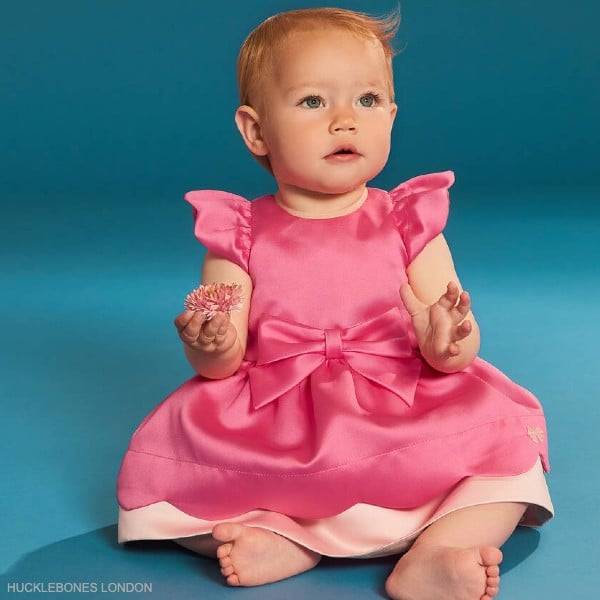 Hucklebones London Baby Girls Pink Satin Party Dress