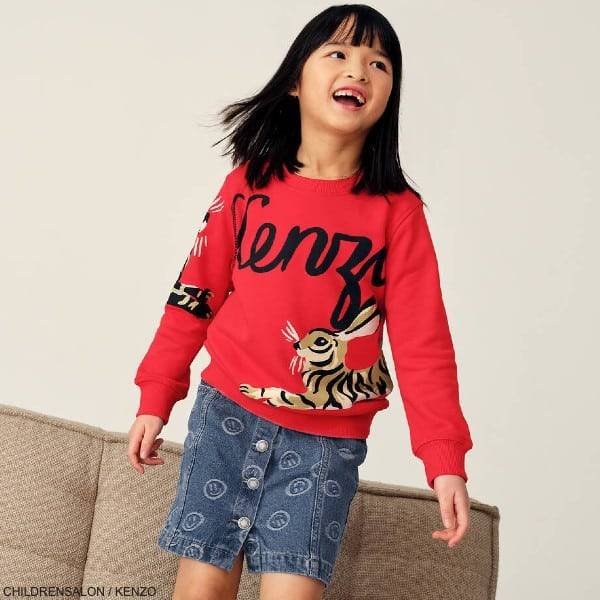Kenzo Kids Red Rabbit Lunar New Year Logo Sweatshirt