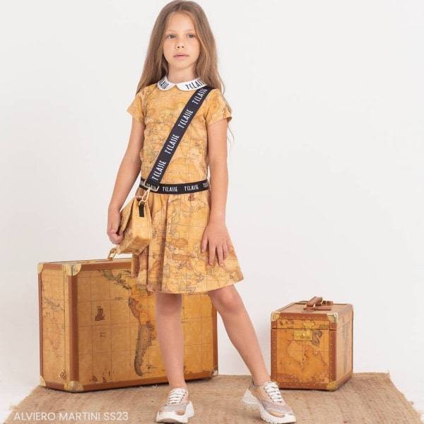 Alviero Martini Kids Girls EID Beige Geo Map Shirt Skirt Outfit