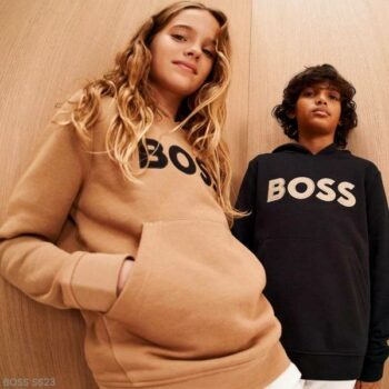 BOSS Kids Boys Girls Mini Me EID Beige Black Logo Hoodie Sweatshirt