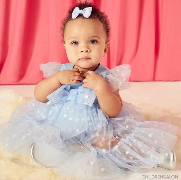 Childrensalon Occasions Baby Girls EID Light Blue Hearts Tulle Party Dress