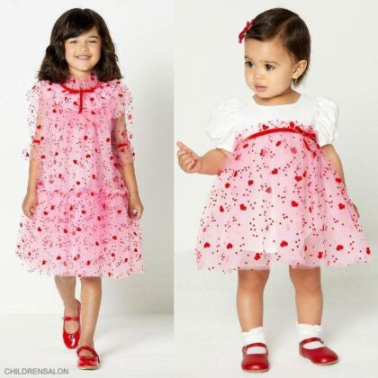 Childrensalon Valentines Girls Pink Tulle Heart Party Dress