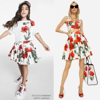 Dolce Gabbana Girls Mini Me EID White Red Happy Garden Poppy T-Shirt Skirt Outfit