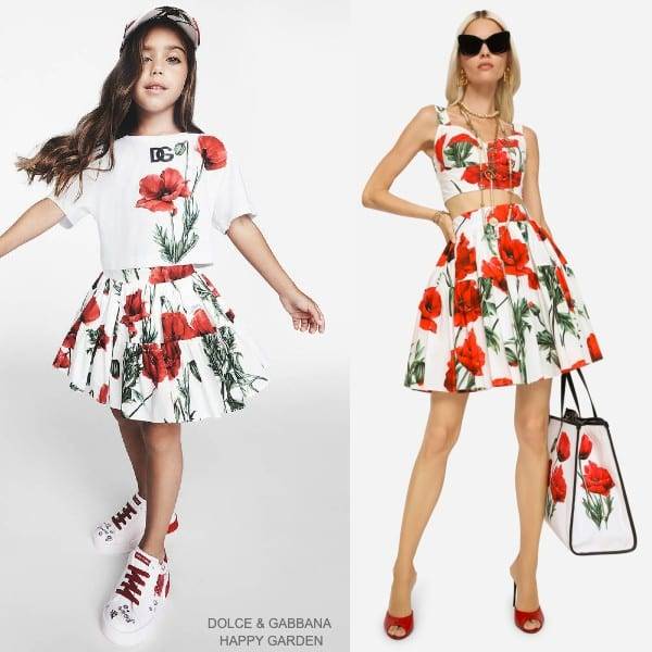 Dolce & Gabbana Kids Girls White Red Poppy T-Shirt Skirt Outfit