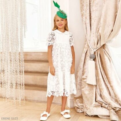 Eirene Girls EID White Lace Floral Party Dress