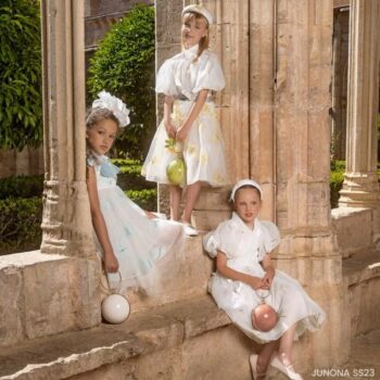 Junona Girls EID Turquoise Blue White Organza Party Dress