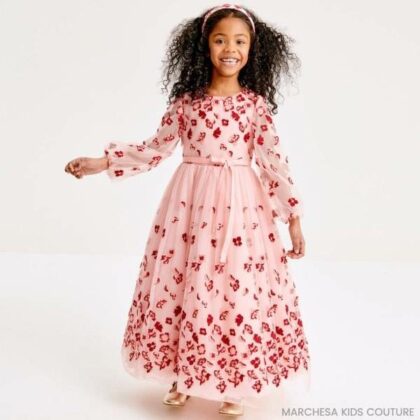 Marchesa Kids Couture Girls EID Pink Red Floral Tulle Party Dress