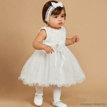 Romano Princess Baby Girls EID White Tulle Sleeveless Party Dress