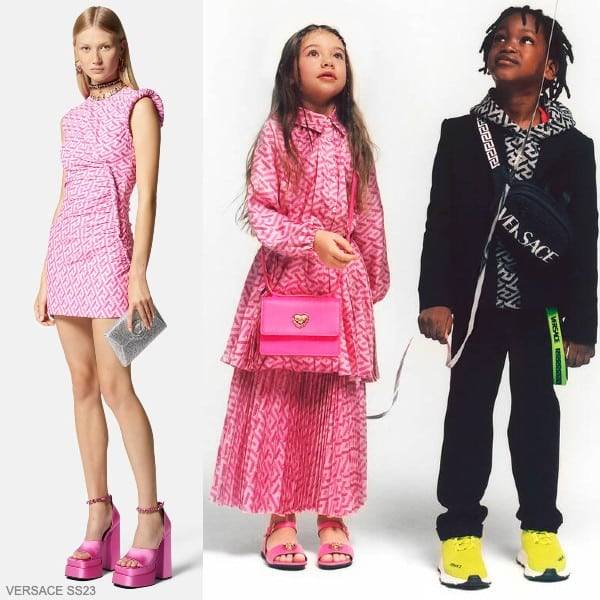 Young Versace Kids Girls Mini Me Pink Greca Shirt Dress