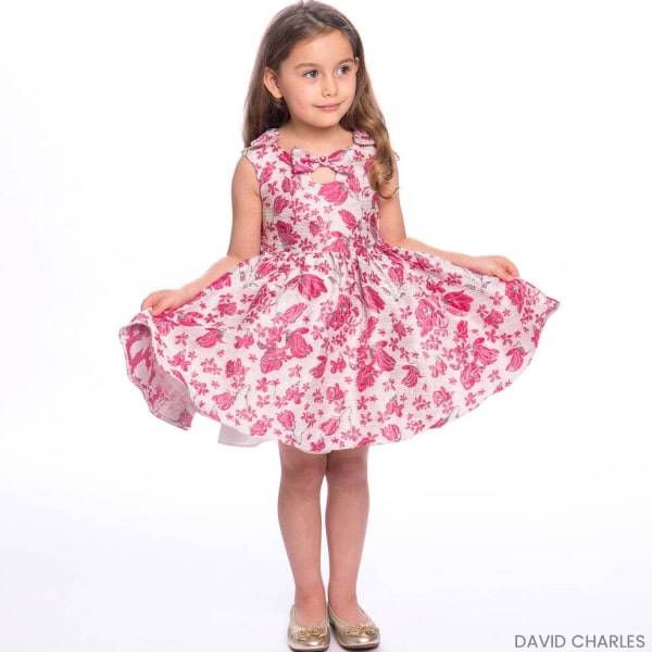 David Charles Girls EID Fuchsia Pink Silver Floral Party Dress