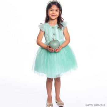 David Charles Girls EID Turquoise Blue Tulle Gold Glitter Summer Party Dress
