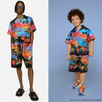 Dolce Gabbana Boys Mini Me Blue Black EID Hawaii Shirt Shorts Outfit