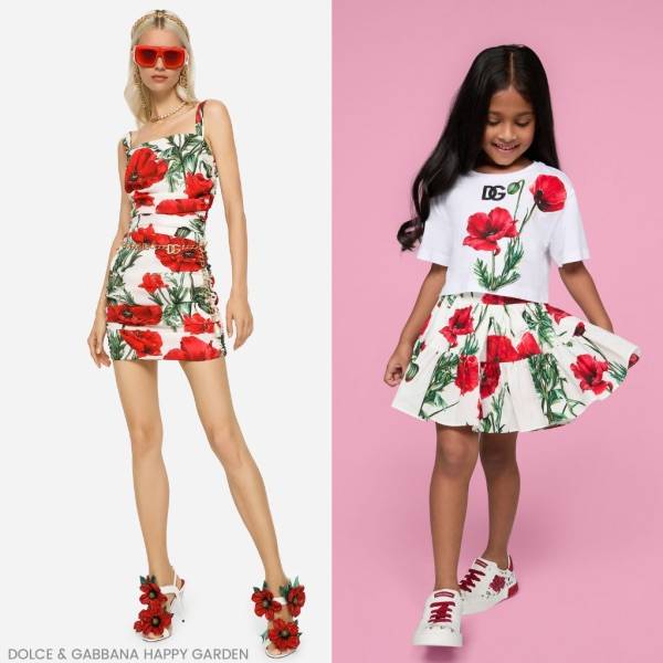 Dolce Gabbana Kids Girls White Red Poppy Skirt & T-Shirt Outfit