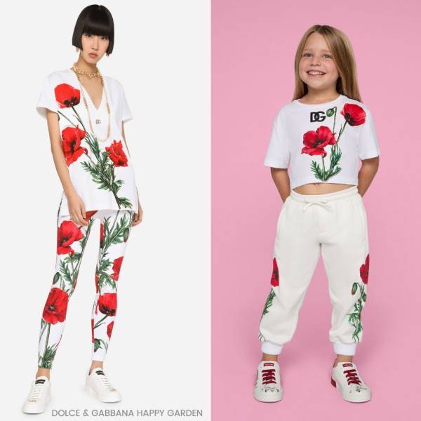 Dolce Gabbana Kids Girls White Red Poppy T-Shirt & Jogger Pants Outfit