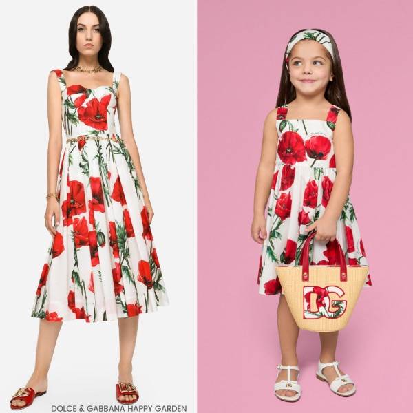 Dolce & Gabbana Girls Mini Me White Red Poppy Sun Dress