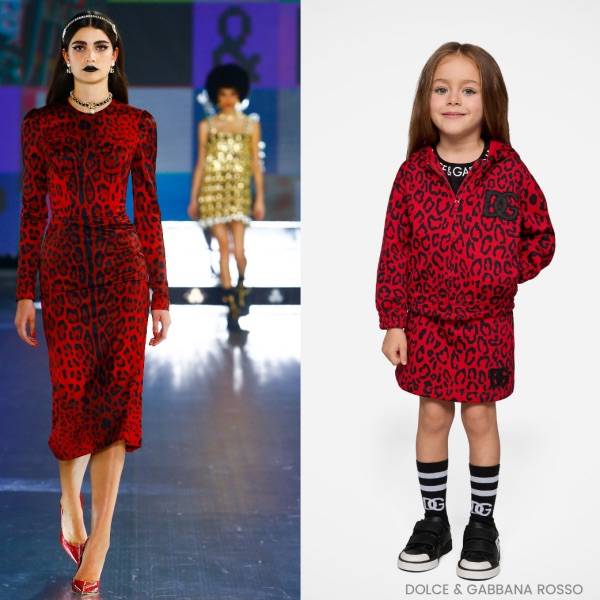 Dolce Gabbana Kids Girls Red Black Leopard Print Hoodie Zip-Up Sweatshirt & Skirt Outfit
