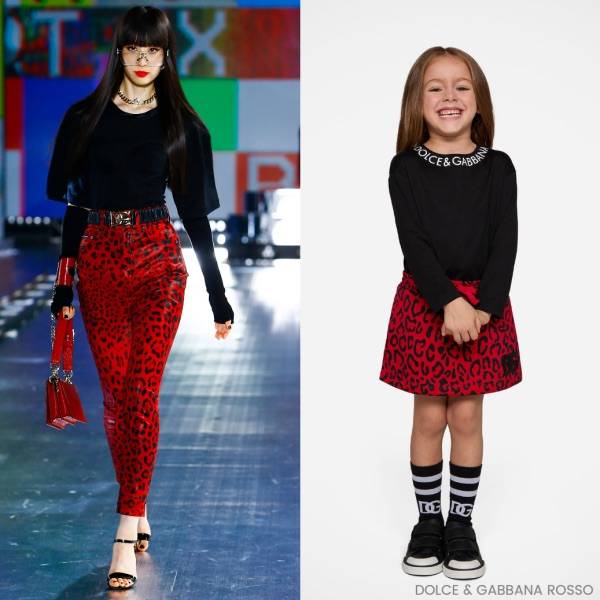 Dolce Gabbana Kids Girls Black Logo Shirt & Red Leopard Skirt Outfit