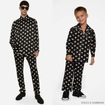 Dolce Gabbana Kids Boys Mini Me Black White DG Crossover Logo Bowling Shirt Pants